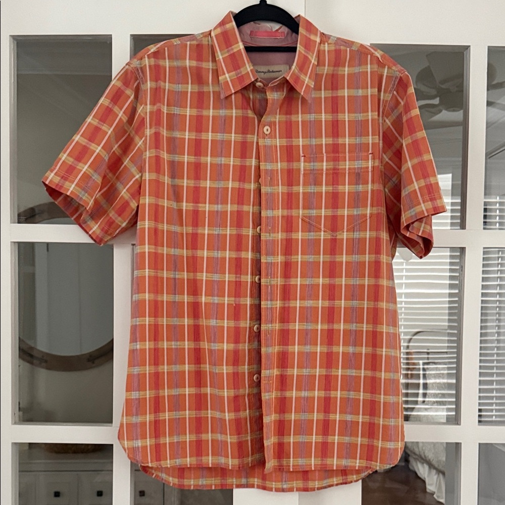 Tommy Bahama Men's Orange Plaid Short Sleeve Shirt